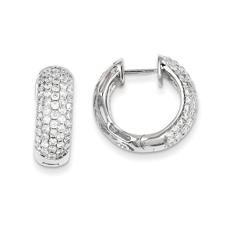 14k White Gold Real Diamond Hinged Hoop Earrings