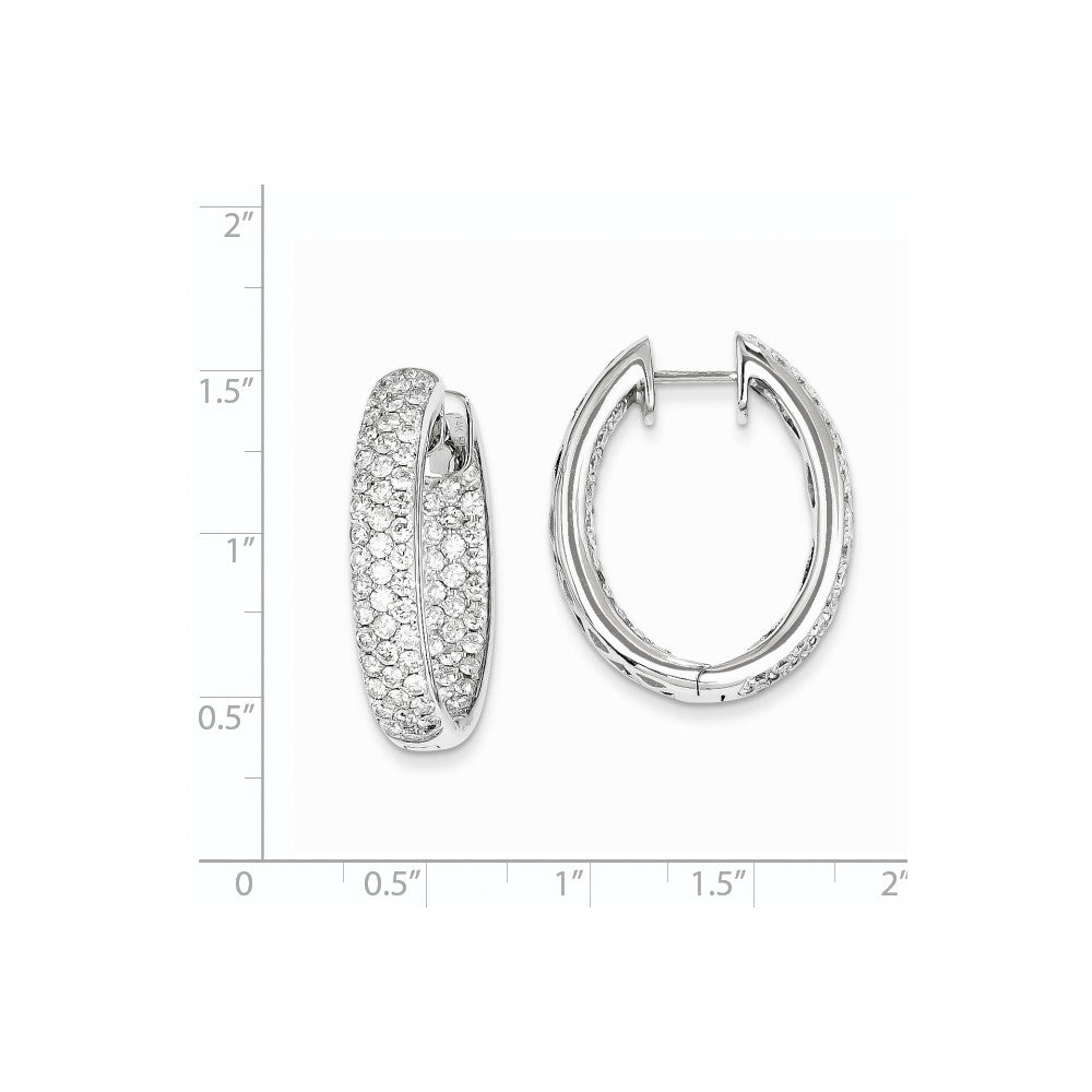14k White Gold Real Diamond In-Out Hinged Hoop Earrings