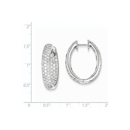 14k White Gold Real Diamond In-Out Hinged Hoop Earrings