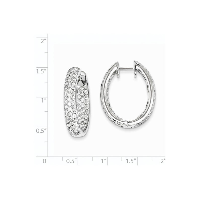 14k White Gold Real Diamond In-Out Hinged Hoop Earrings