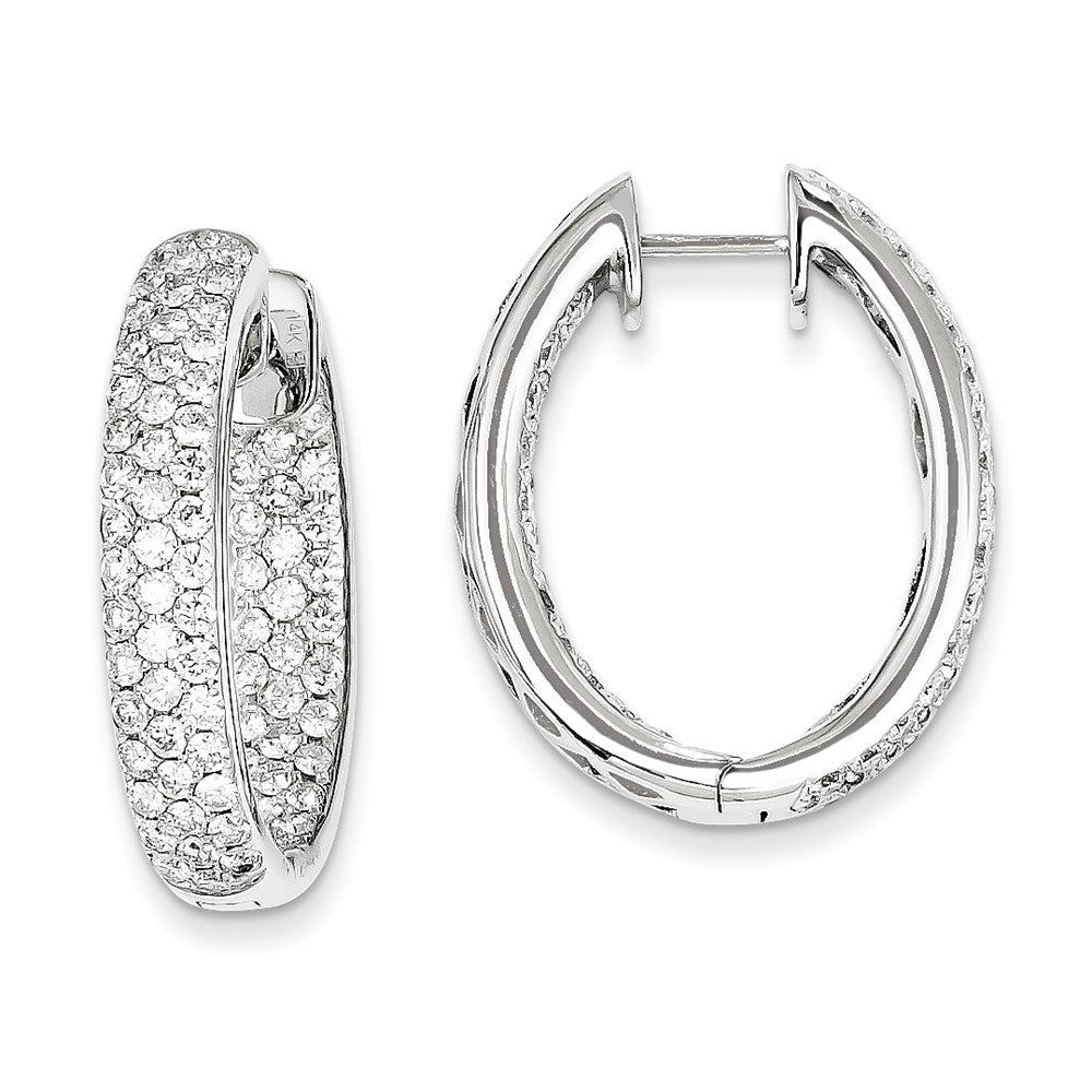 14k White Gold Real Diamond In-Out Hinged Hoop Earrings