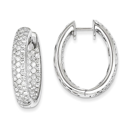 14k White Gold Real Diamond In-Out Hinged Hoop Earrings