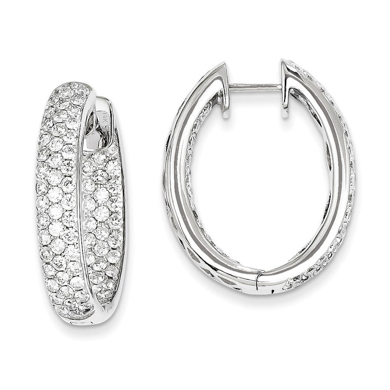 14k White Gold Real Diamond In-Out Hinged Hoop Earrings