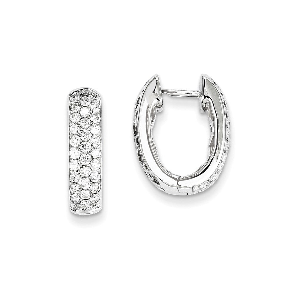 14k White Gold Real Diamond Hinged Hoop Earrings