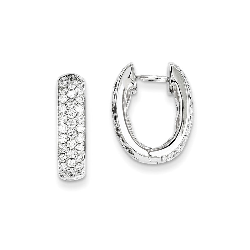 14k White Gold Real Diamond Hinged Hoop Earrings
