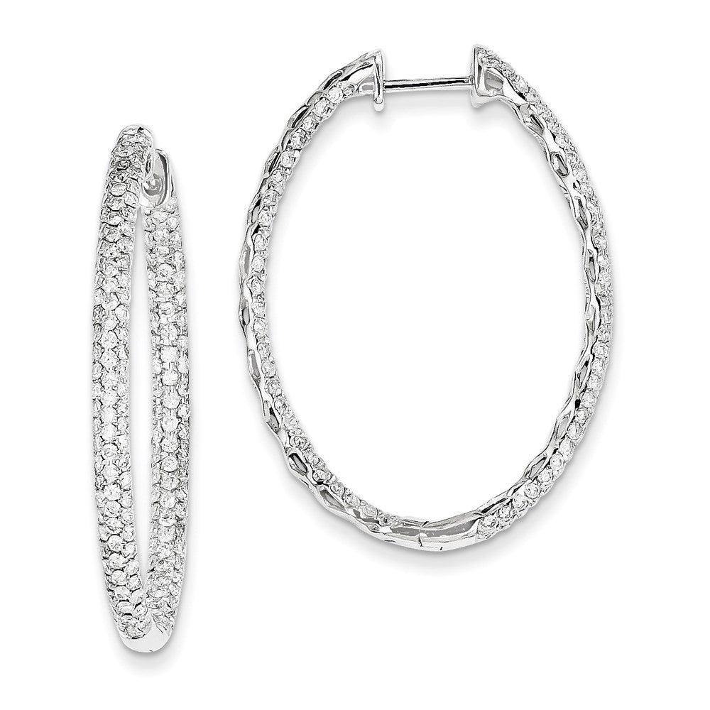 14k White Gold Real Diamond In-Out Hinged Hoop Earrings