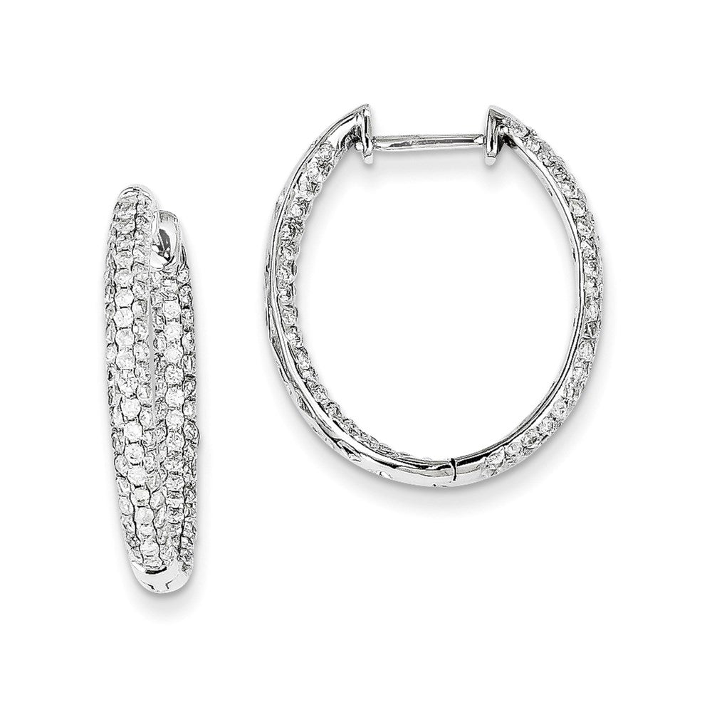 14k White Gold Real Diamond In-Out Hinged Hoop Earrings