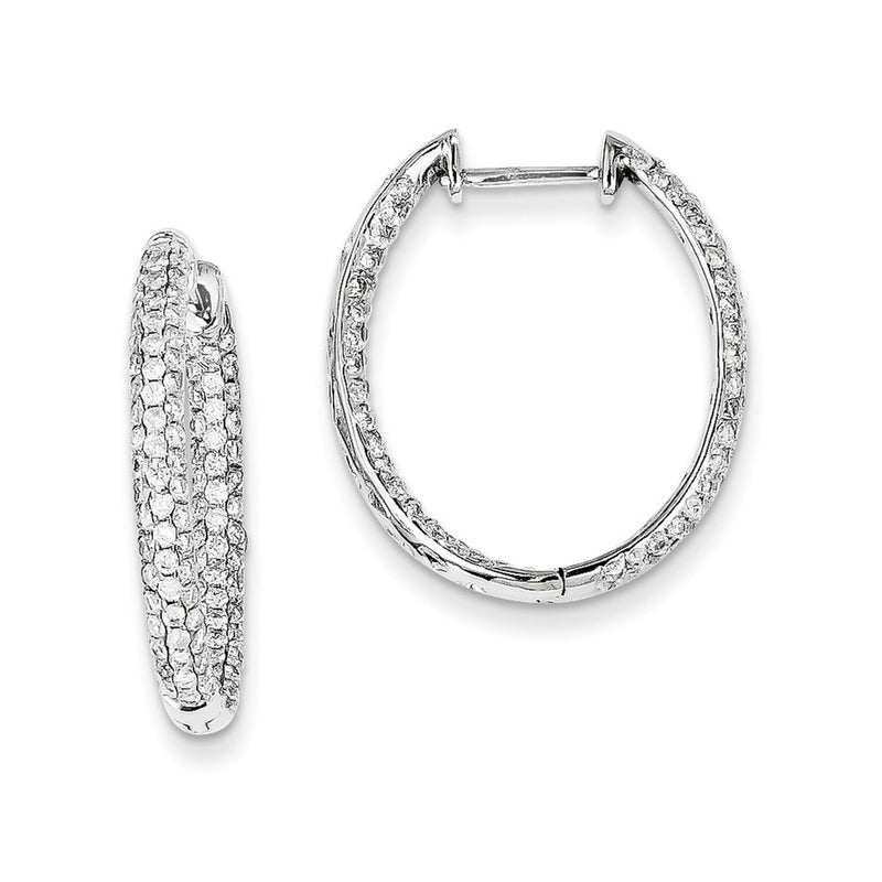 14k White Gold Real Diamond In-Out Hinged Hoop Earrings