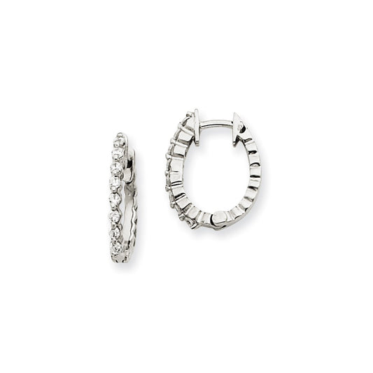 14k White Gold A Real Diamond Hinged Hoop Earrings