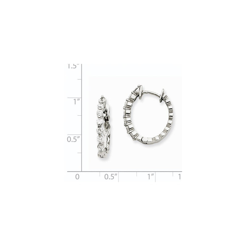 14k White Gold A Real Diamond Hinged Hoop Earrings