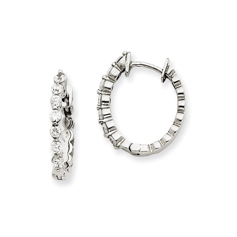 14k White Gold A Real Diamond Hinged Hoop Earrings