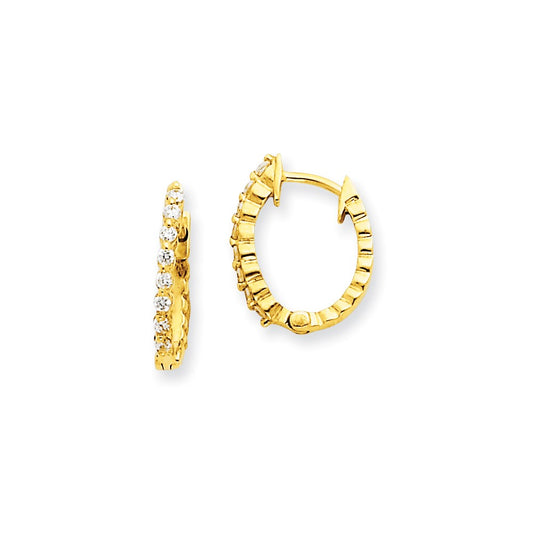 14k Yellow Gold Real Diamond Hinged Hoop Earrings