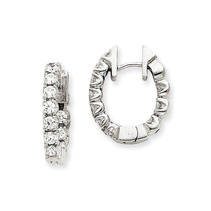 14k White Gold A Real Diamond Hinged Hoop Earrings