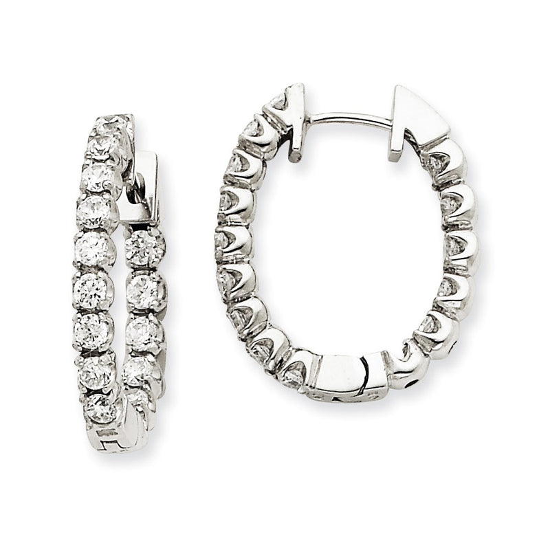 14k White Gold A Real Diamond Hinged Hoop Earrings