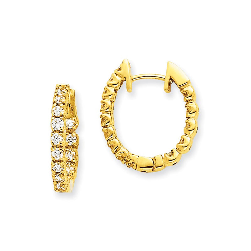 14k Yellow Gold Real Diamond Hinged Hoop Earrings