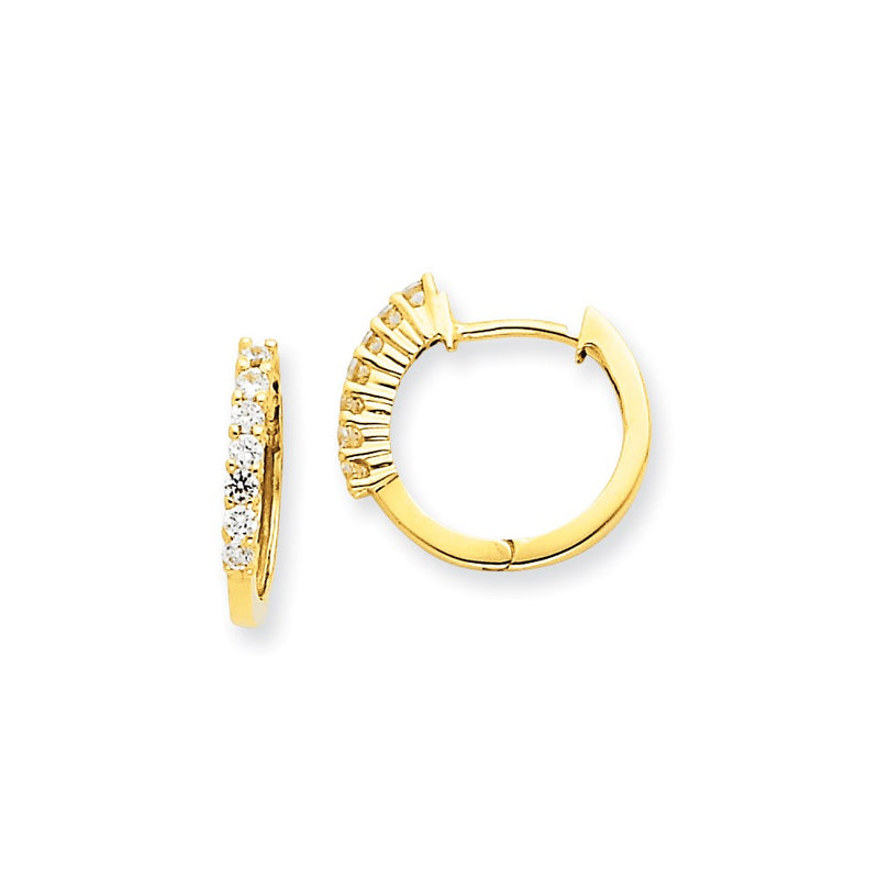 14k Yellow Gold Real Diamond Hinged Hoop Earrings