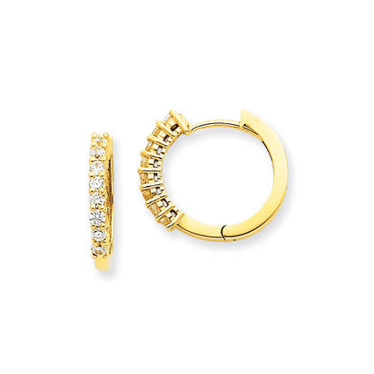 14k Yellow Gold Real Diamond Hinged Hoop Earrings