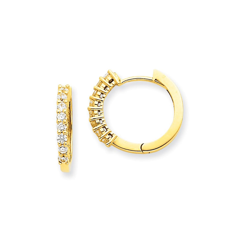 14k Yellow Gold Real Diamond Hinged Hoop Earrings