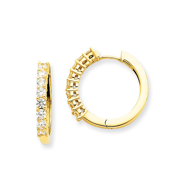 14k Yellow Gold Real Diamond Hinged Hoop Earrings