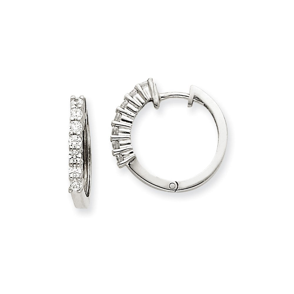 14k White Gold AAA Real Diamond Hinged Hoop Earrings