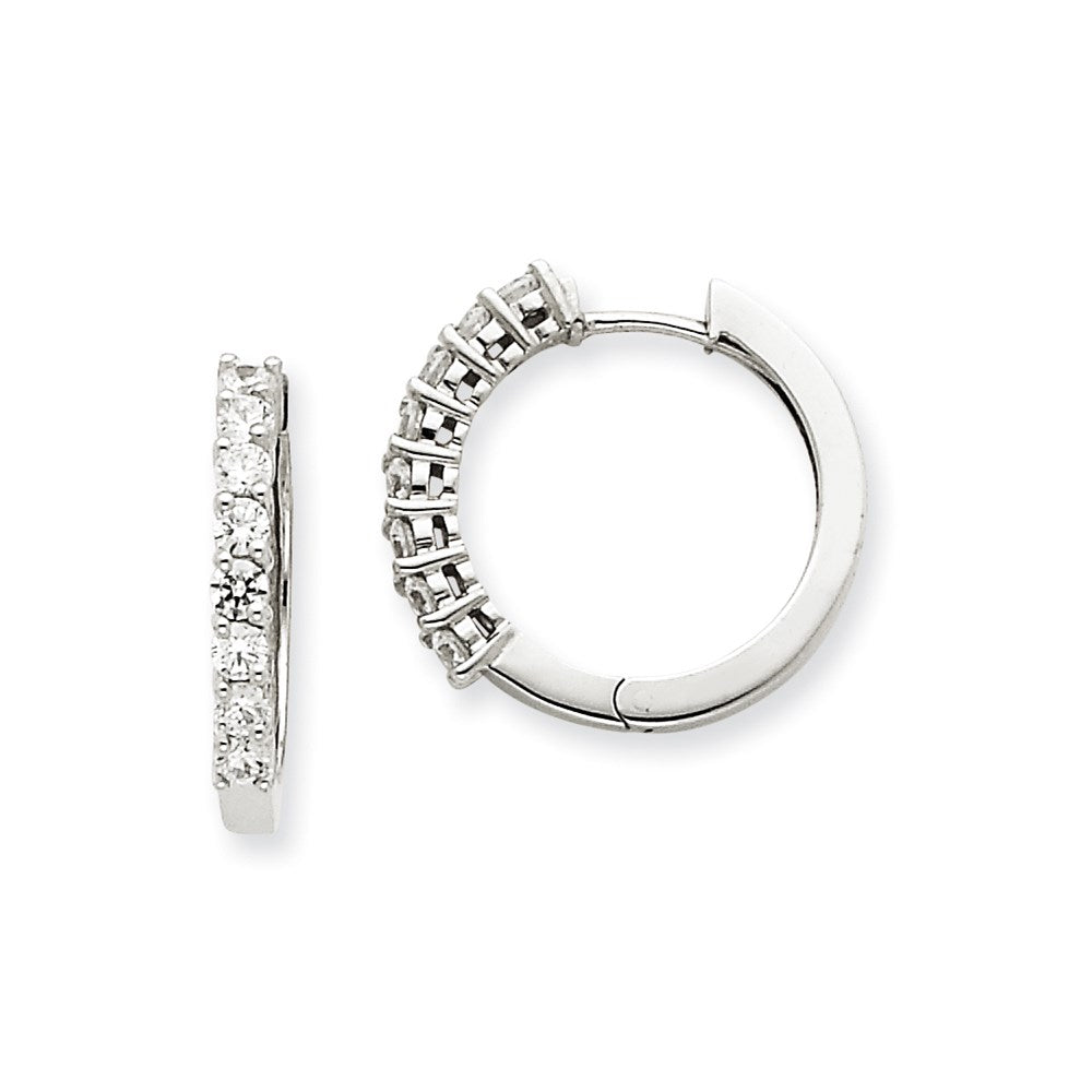 14k White Gold AAA Real Diamond Hinged Hoop Earrings
