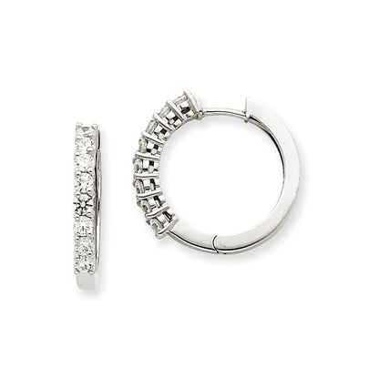 14k White Gold AAA Real Diamond Hinged Hoop Earrings