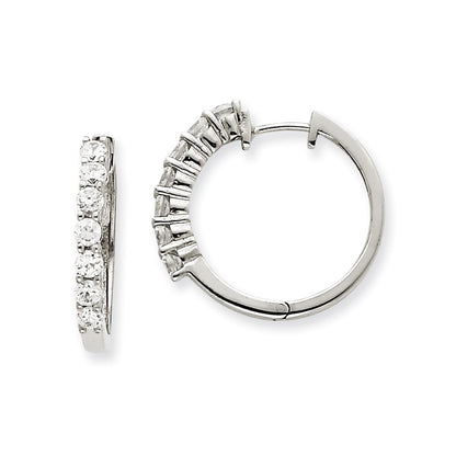 14k White Gold A Real Diamond Hinged Hoop Earrings