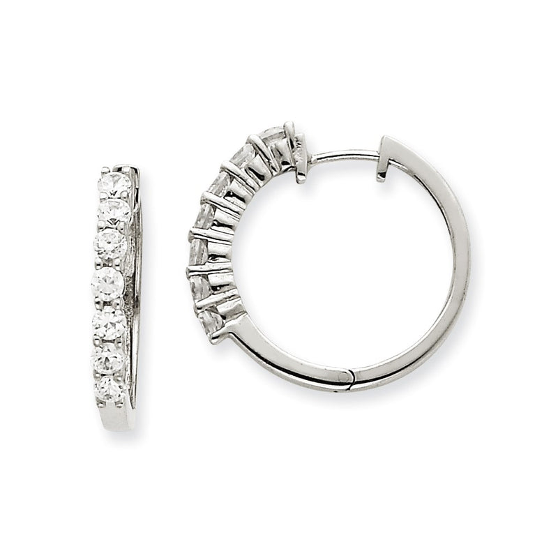 14k White Gold A Real Diamond Hinged Hoop Earrings