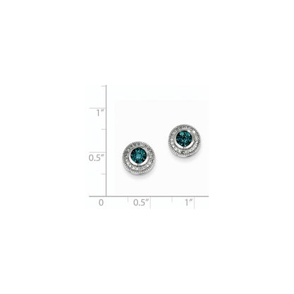 14k White Gold Blue & White Real Diamond Earrings