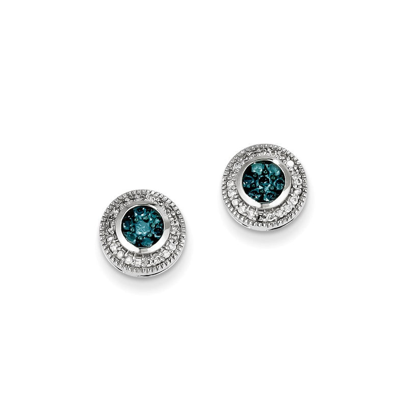 14k White Gold Blue & White Real Diamond Earrings