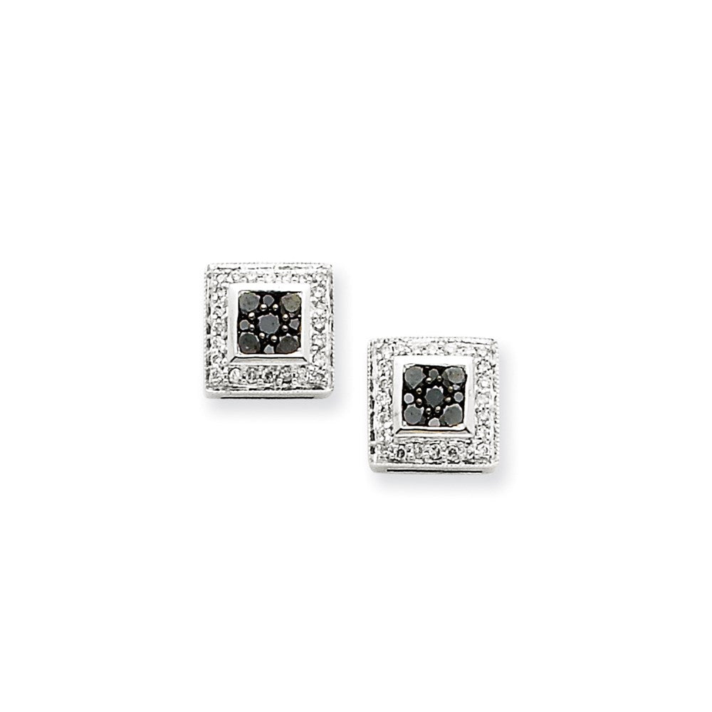 14k White Gold Black & White Real Diamond Earrings