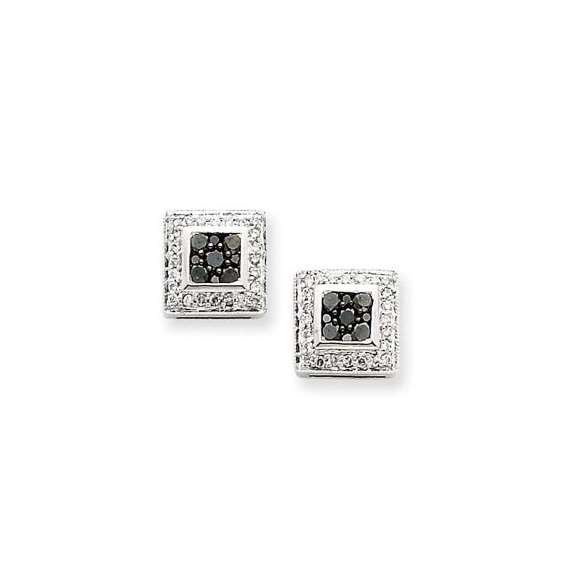 14k White Gold Black & White Real Diamond Earrings