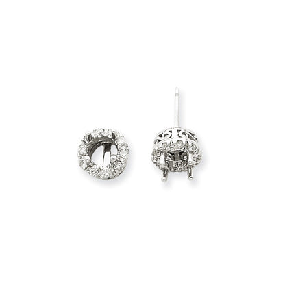 14K White Gold Stud Plus Real Diamond Earring Semi-mount