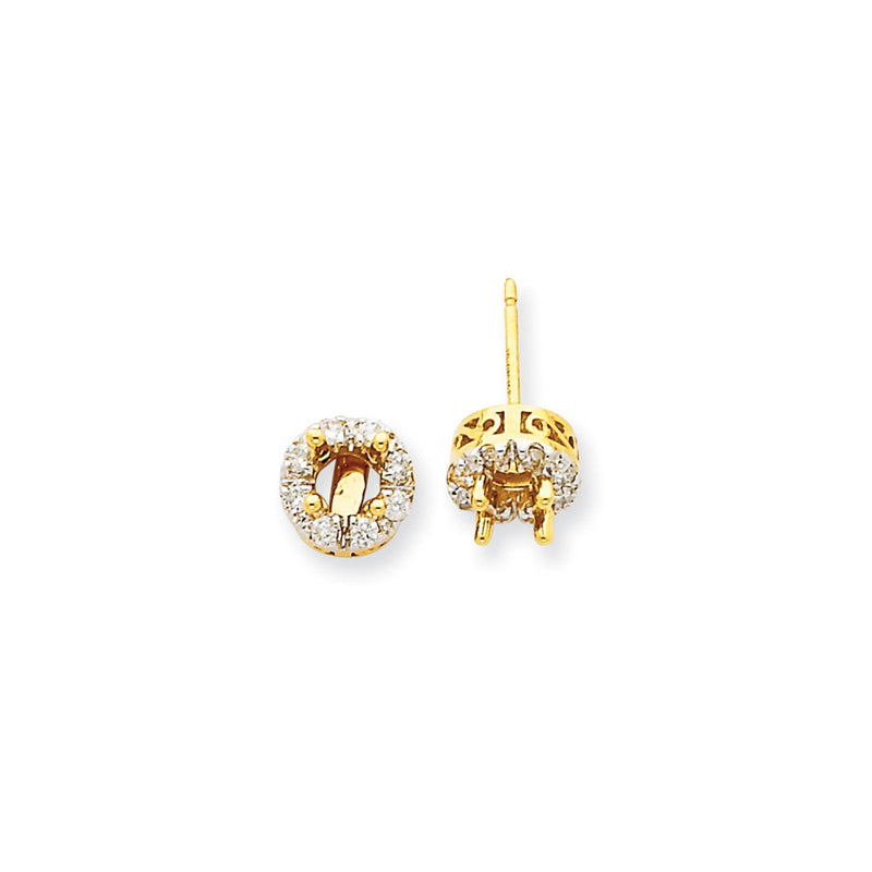 14K Yellow Gold Stud Plus Real Diamond Earring Semi-mount