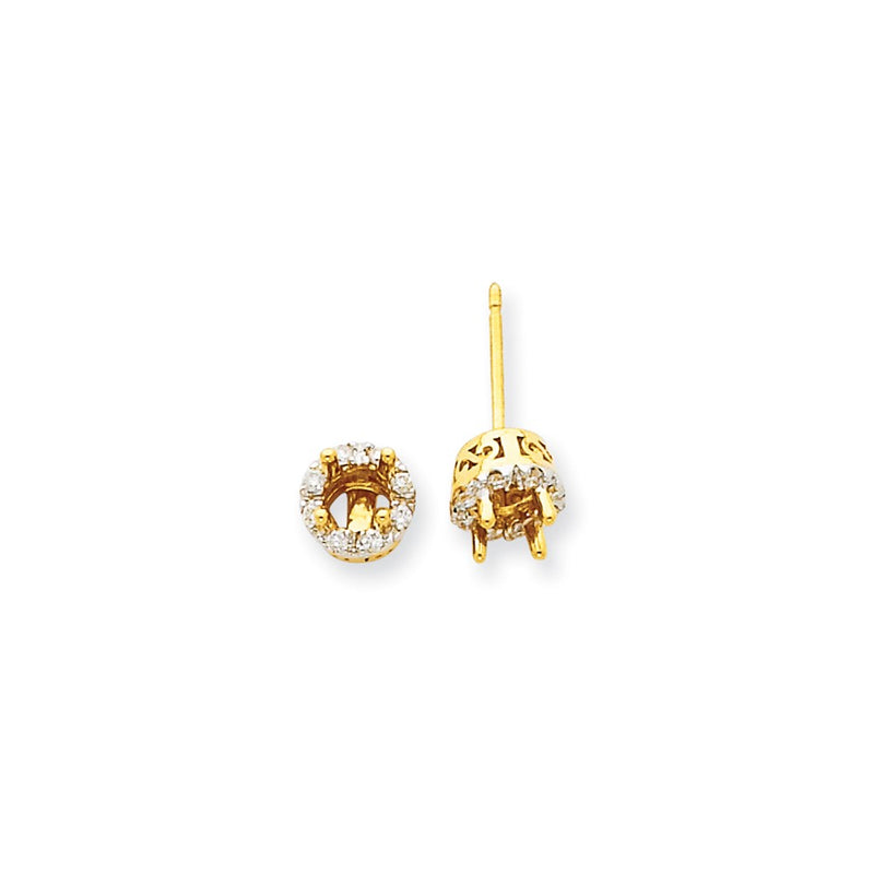 14K Yellow Gold Stud Plus Real Diamond Earring Semi-mount