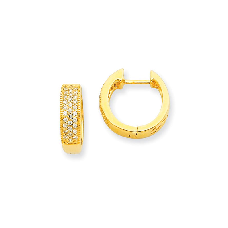 14k Yellow Gold Real Diamond Hinged Hoop Earrings