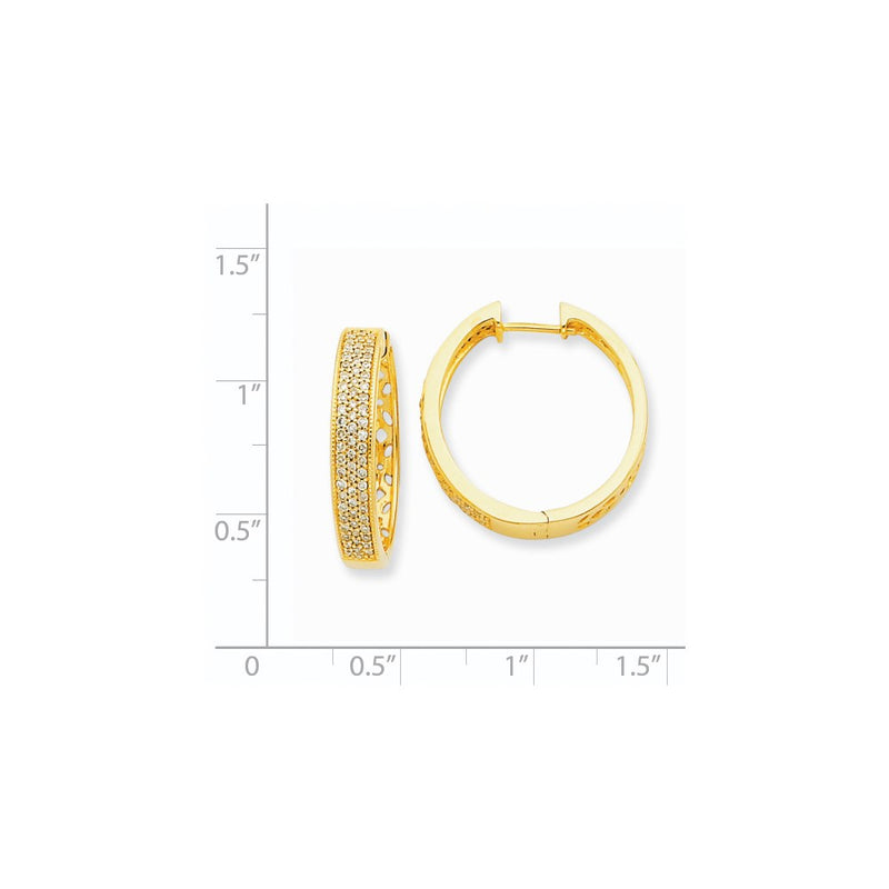 14k Yellow Gold Real Diamond Hinged Hoop Earrings
