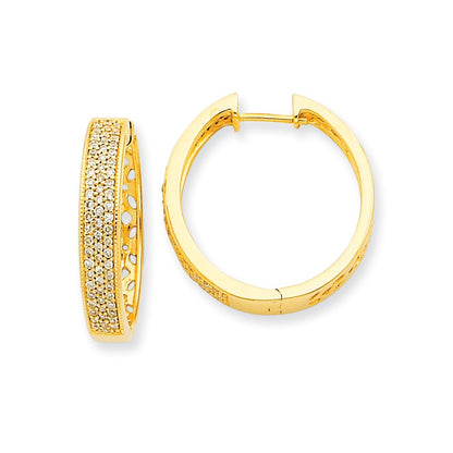 14k Yellow Gold Real Diamond Hinged Hoop Earrings