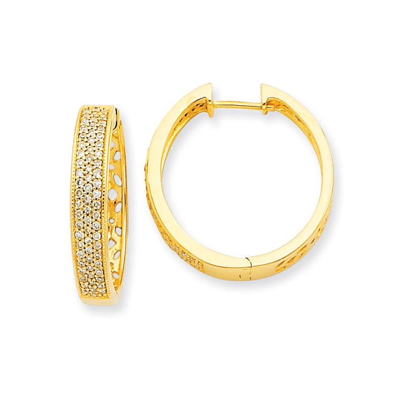 14k Yellow Gold Real Diamond Hinged Hoop Earrings