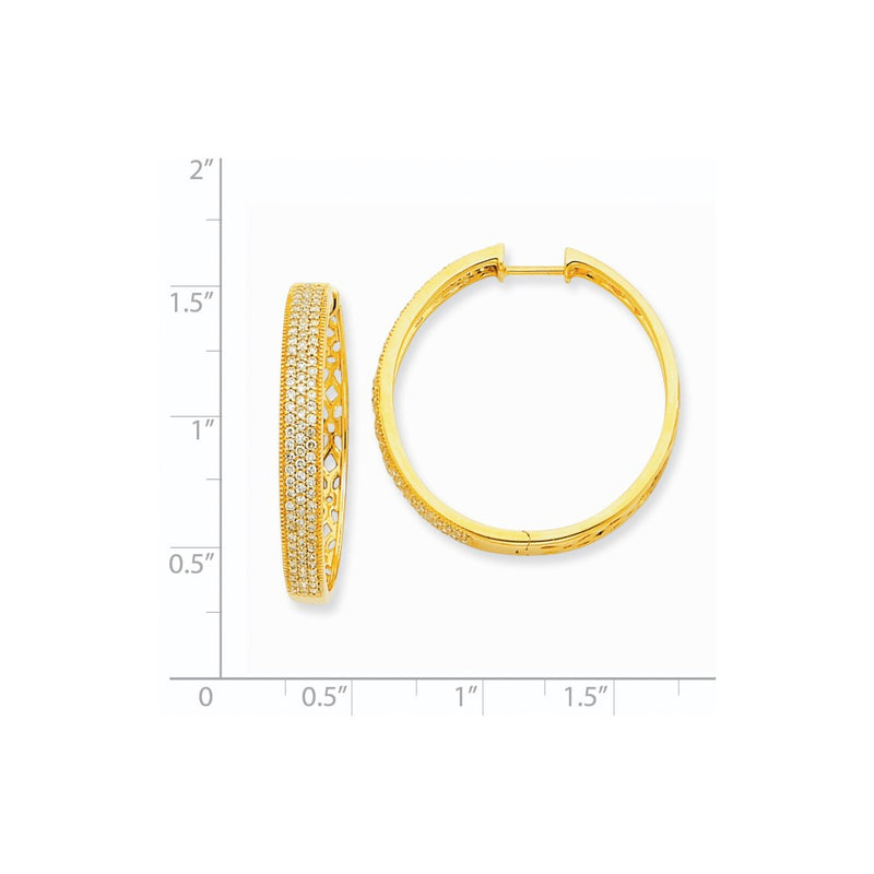14k Yellow Gold Real Diamond Hinged Hoop Earrings
