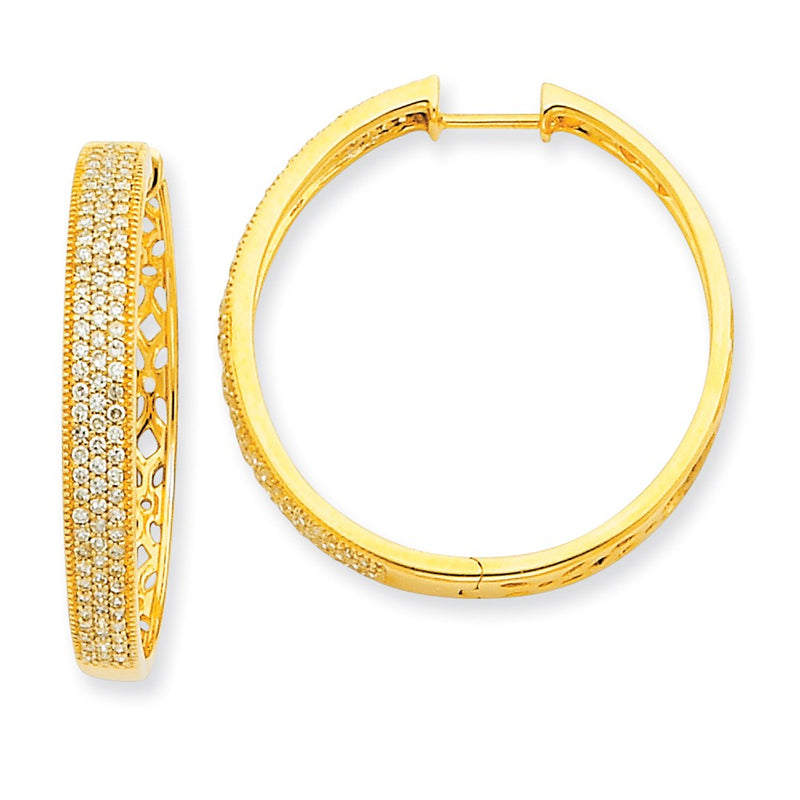 14k Yellow Gold Real Diamond Hinged Hoop Earrings