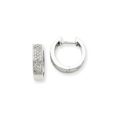 14k White Gold Real Diamond Hinged Hoop Earrings