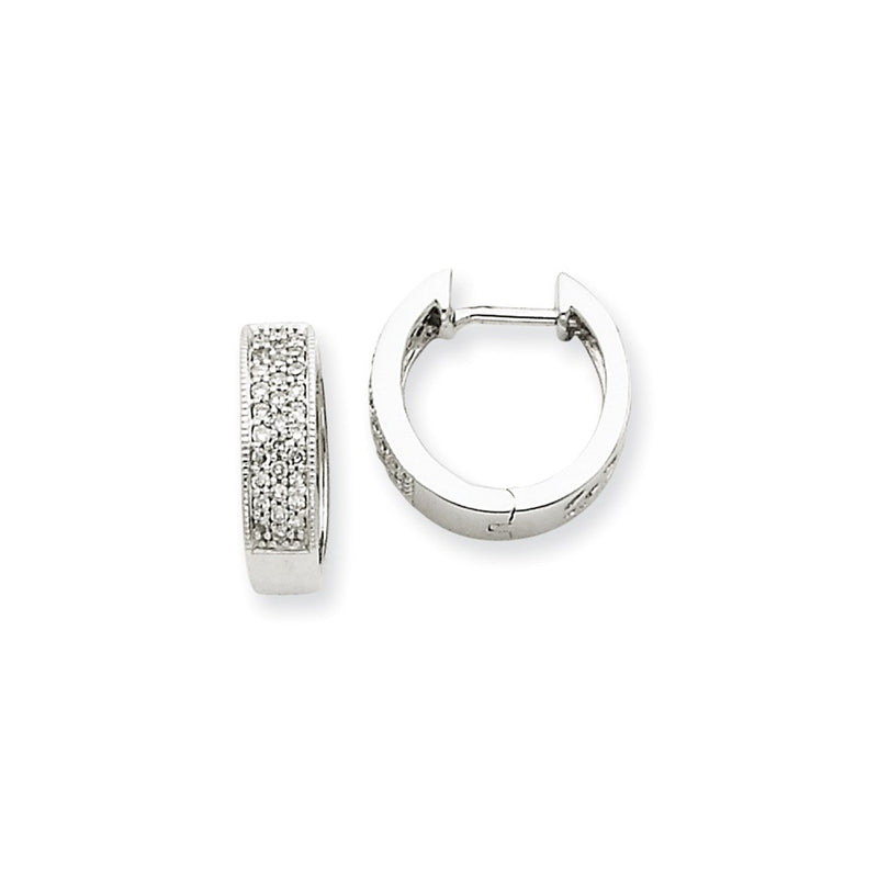 14k White Gold Real Diamond Hinged Hoop Earrings