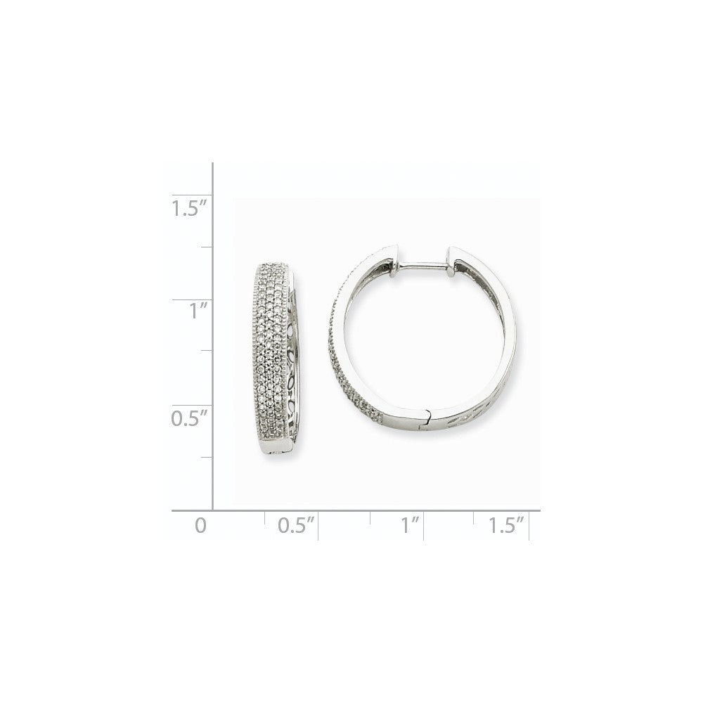 14k White Gold Real Diamond Hinged Hoop Earrings