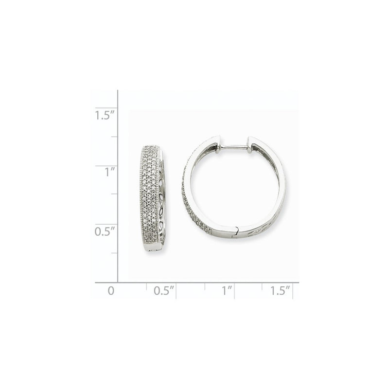 14k White Gold Real Diamond Hinged Hoop Earrings