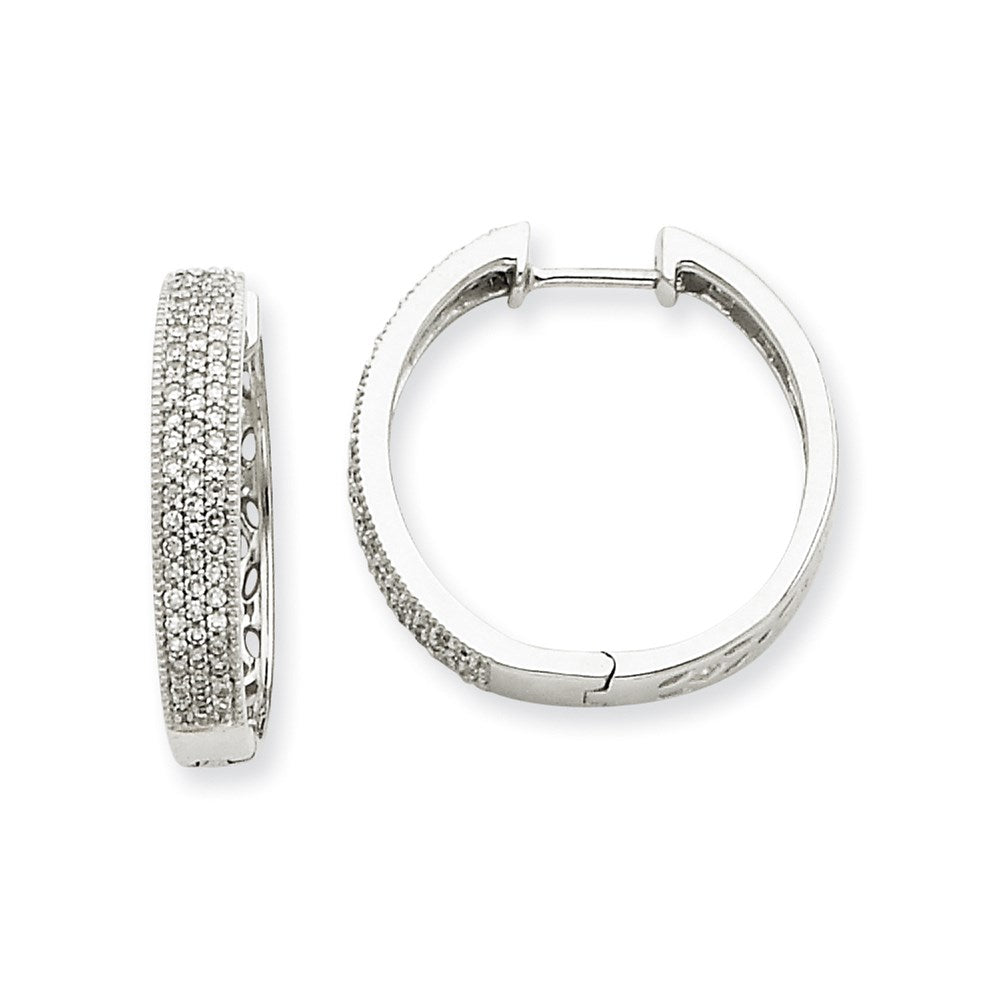 14k White Gold Real Diamond Hinged Hoop Earrings