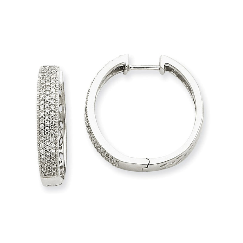 14k White Gold Real Diamond Hinged Hoop Earrings