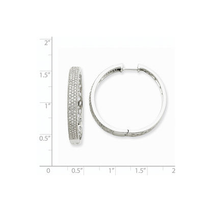 14k White Gold Real Diamond Hinged Hoop Earrings
