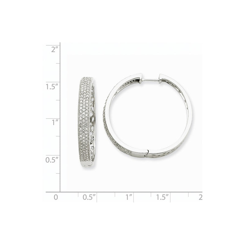 14k White Gold Real Diamond Hinged Hoop Earrings