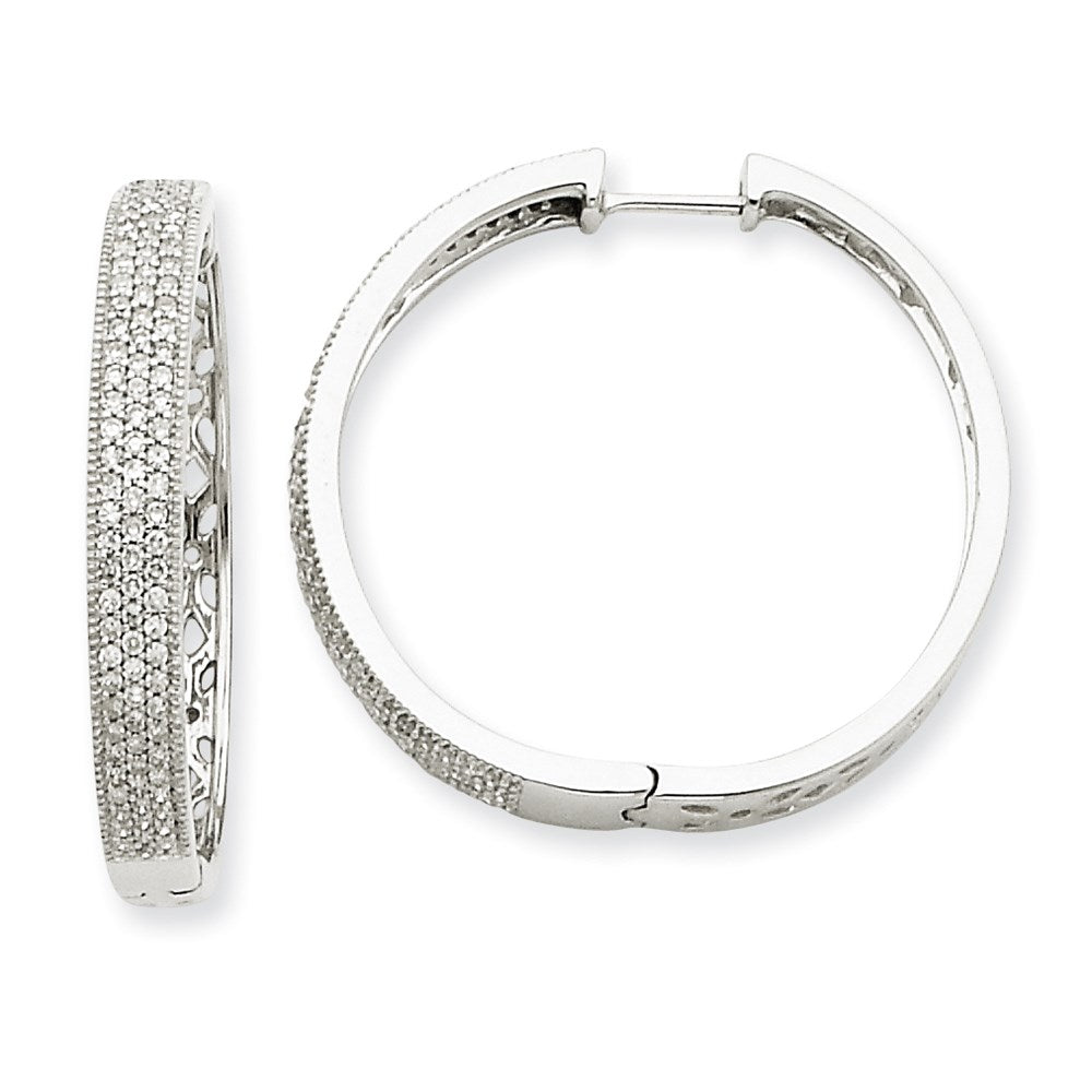 14k White Gold Real Diamond Hinged Hoop Earrings